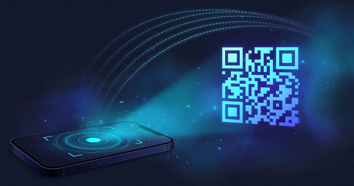 Phone scanning a glowing WiFi QR code