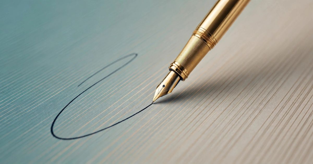 Fountain pen drawing a flowing signature stroke